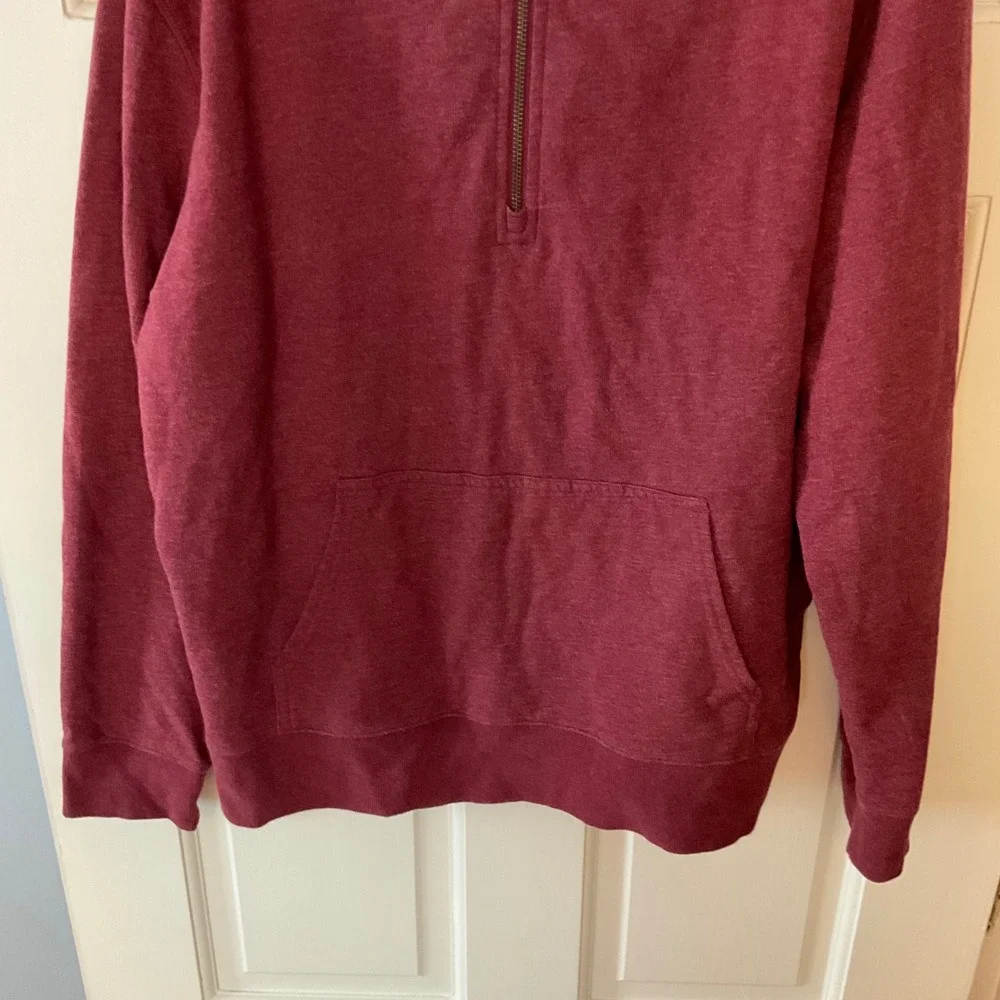 Garnet Hill Mens French Terry Quarter-Zip Sweatshirt Heathered Red  Large cozy
